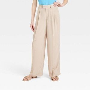 Women's High-Rise Wide Leg Fluid Pants - A New Day Beige 8